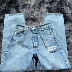 Primark Blue Straight-Leg Jeans with Distressed Detailing